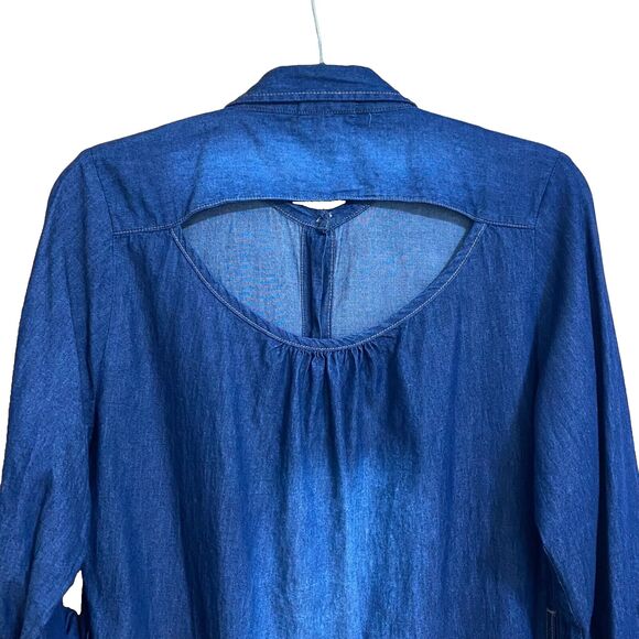 Derek Heart Blue Button Up Denim Jean Dress Size XL Roll Sleeve Keyhole Back - Picture 8 of 12